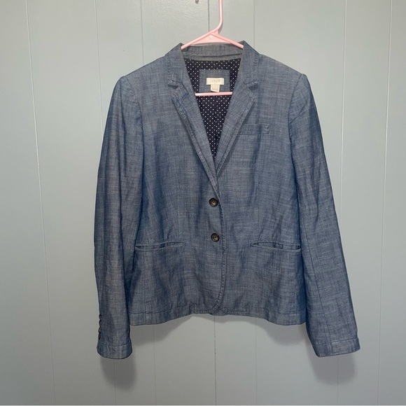 J. Crew Chambray Blue Two Button Blazer Size 8 - Picture 1 of 6